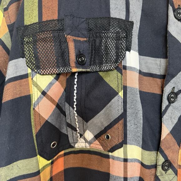 Raw Blue Mens Plaid Embroidered Button Shirt Size 4XL Grunge Skater Biker Y2K - Picture 4 of 16